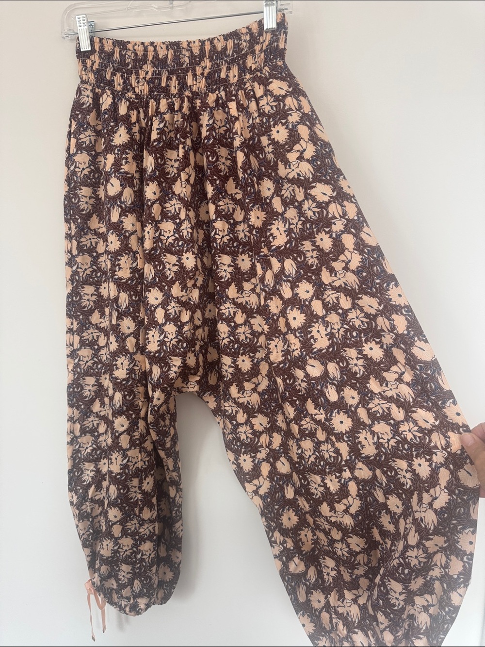 Anthropologie Peach & Brown Floral Wide-Leg Pants